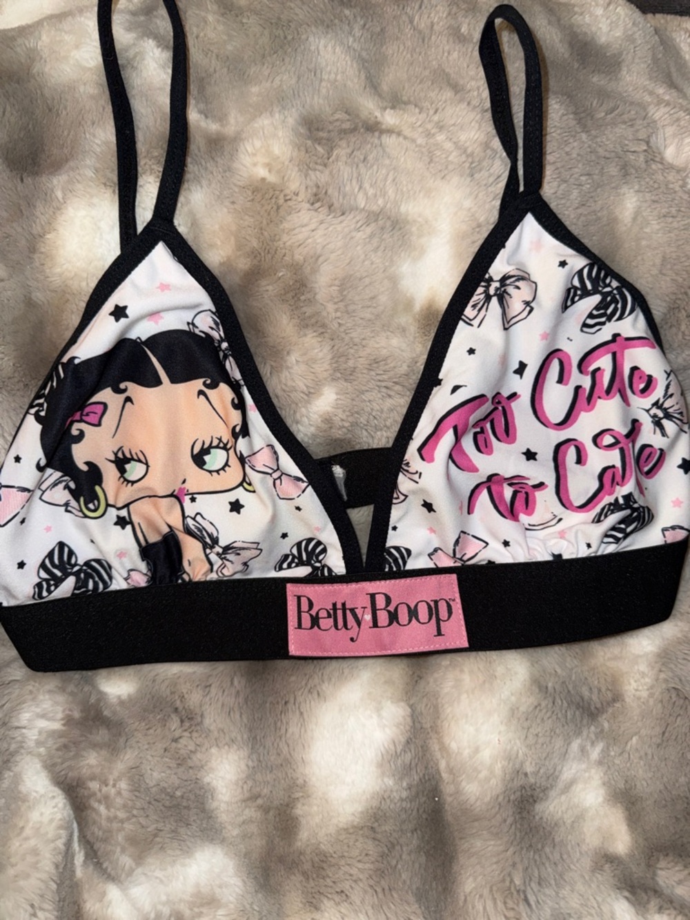 Betty Boop White Bralette with Pink Script and Black Trim